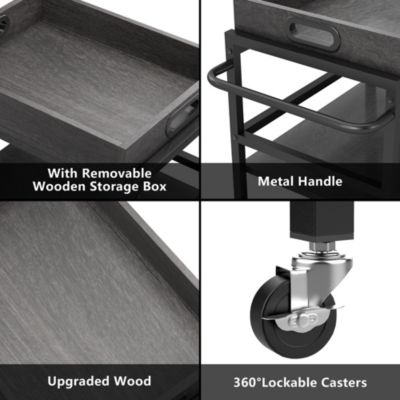 3-Tier Rolling Bar Cart with Removable Serving Tray, Metal Frame, and Lockable Wheels for Kitchen, Dining, or Living Room