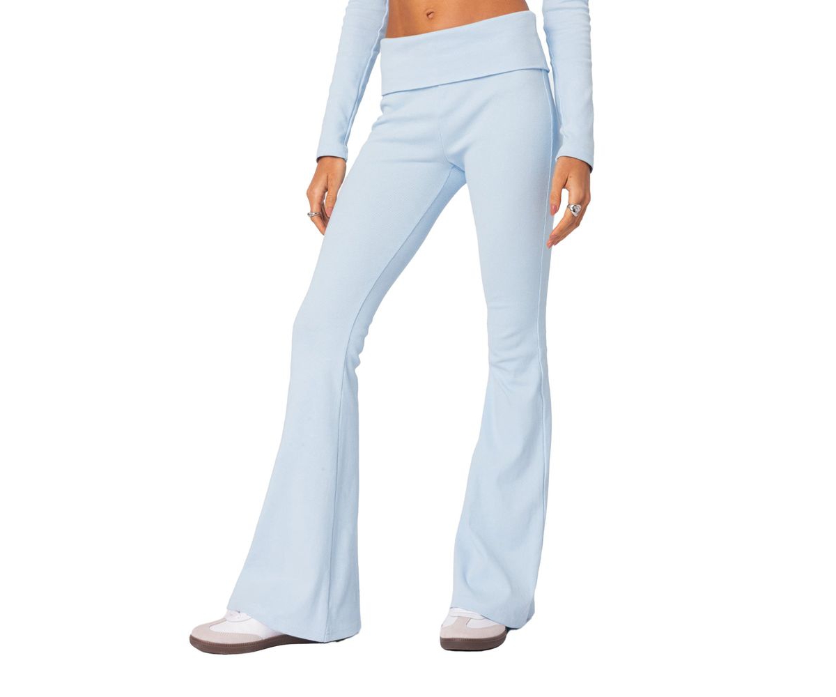 Edikted Women's Coffee Break Ribbed Flare Leggings - Light-blue
