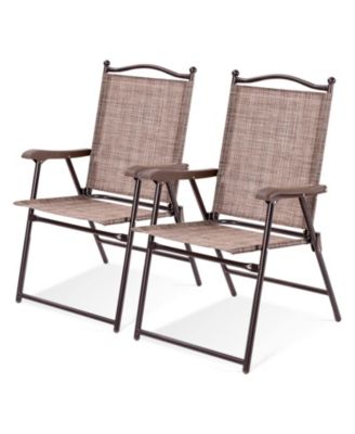 Set of 2 Patio Folding Sling Back Camping Deck Chairs