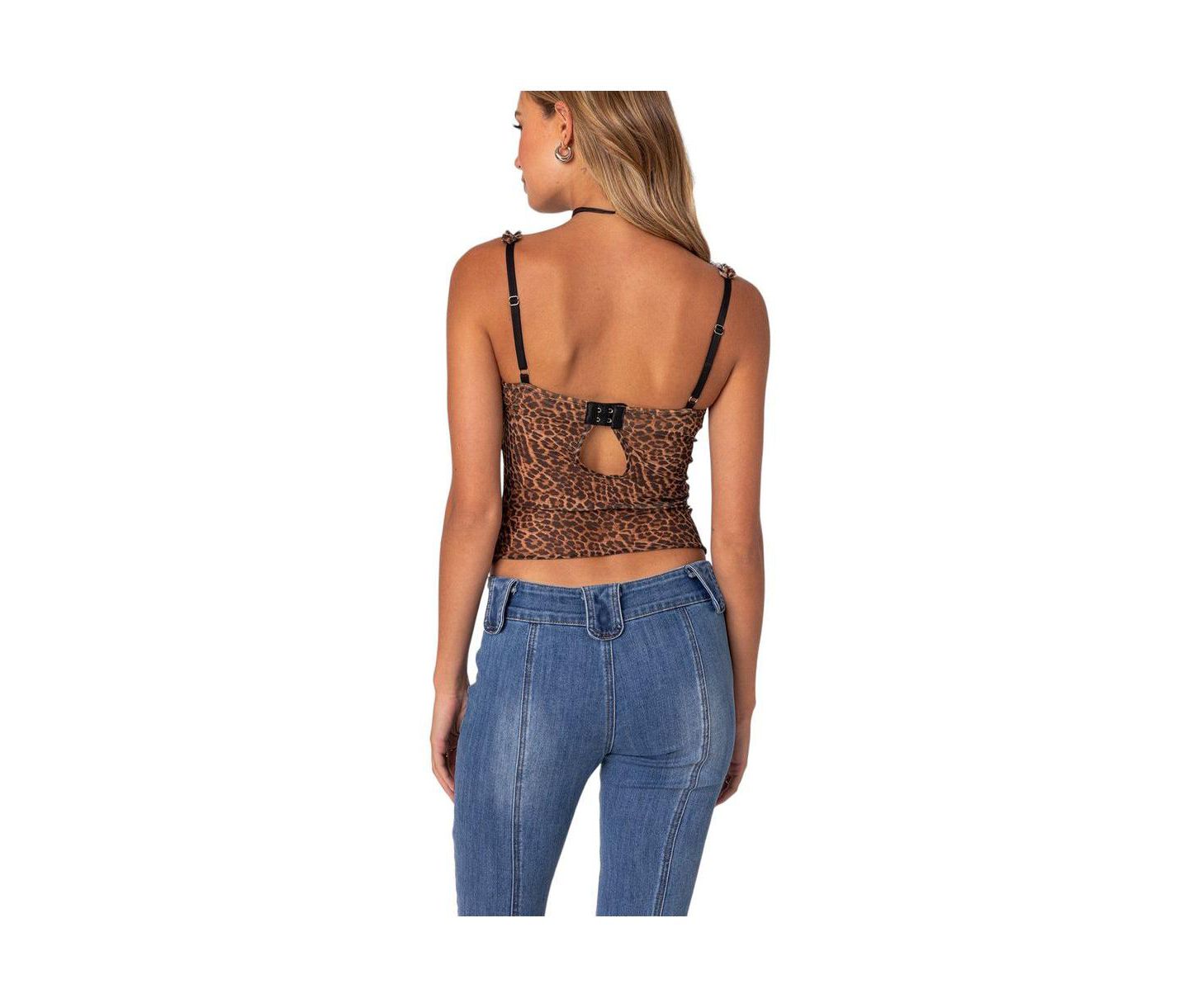 Женский топ Edikted Lidia Sheer Mesh Bra Top, цвет: Леопардовый — фото 3
