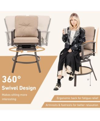 3 Pieces Patio Swivel Bar Table Set with Removable Cushions and Rustproof Metal Frame