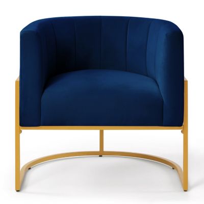  Navy Velvet Accent Chair with Gold Stand