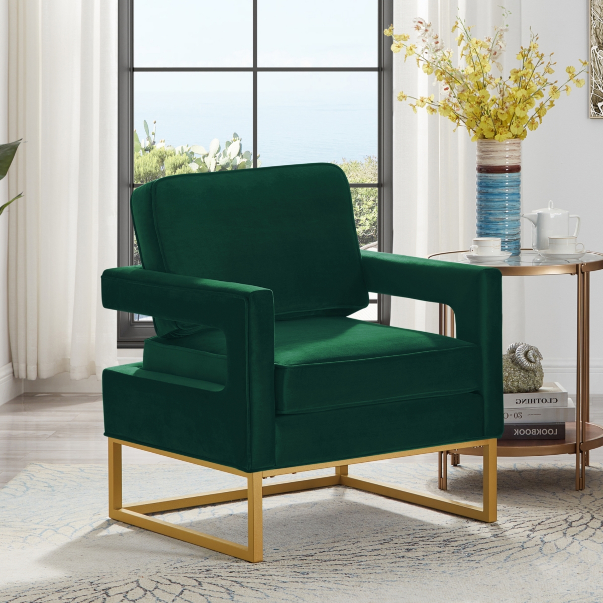Simplie Fun Gold base velvet accent chair, Jade