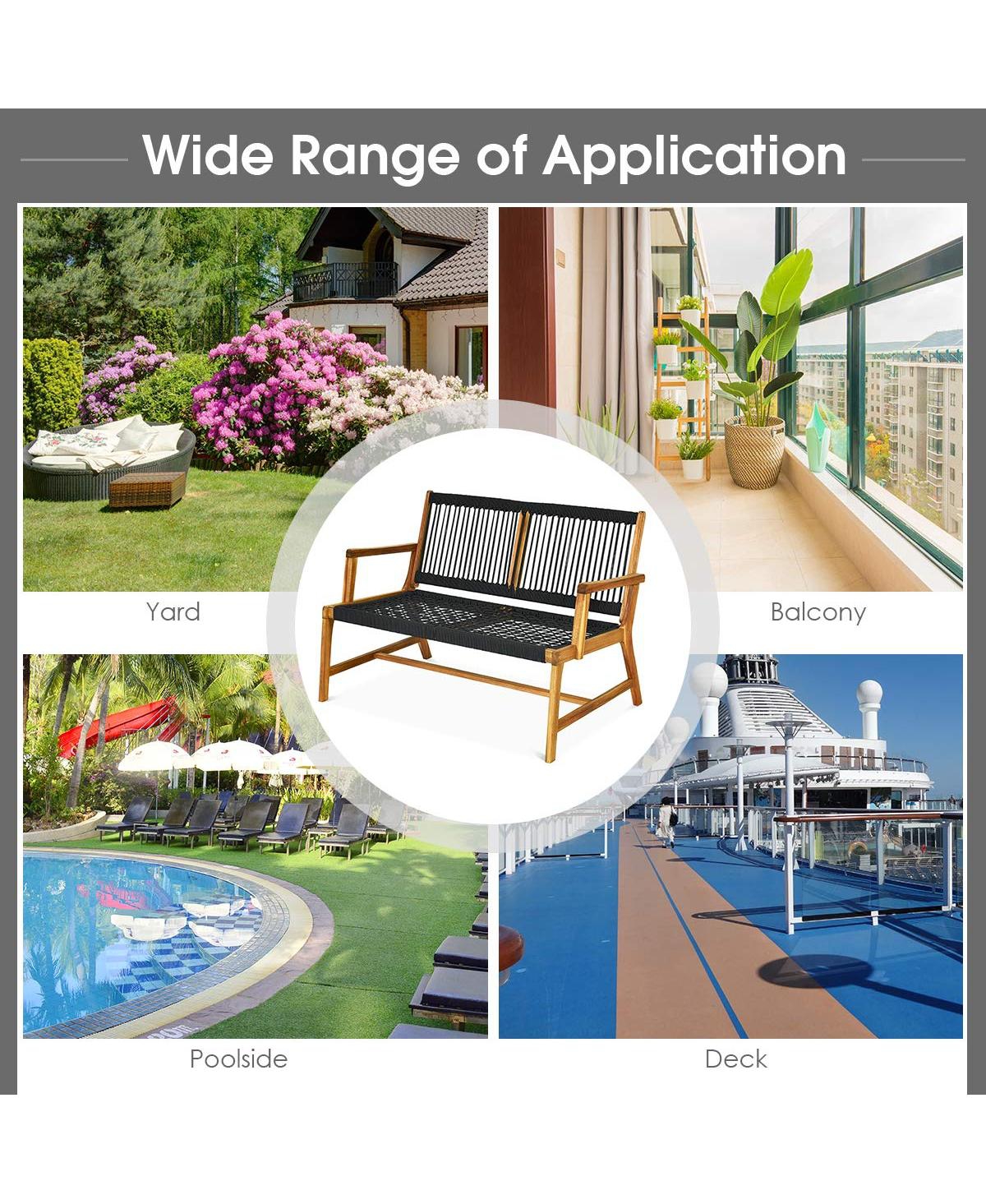 Sugift 2-Person Acacia Wood Yard Bench for Balcony and Patio