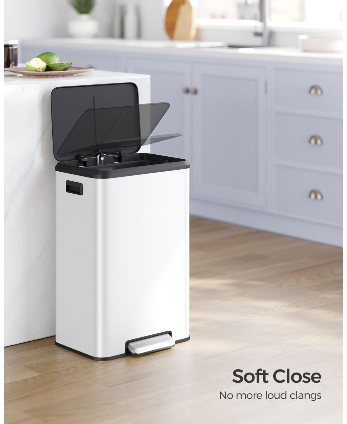 Slickblue Kitchen Trash Can, 10.5-Gallon Garbage Can with Lid and Wide Foot Pedal, Soft Close and Stays Open