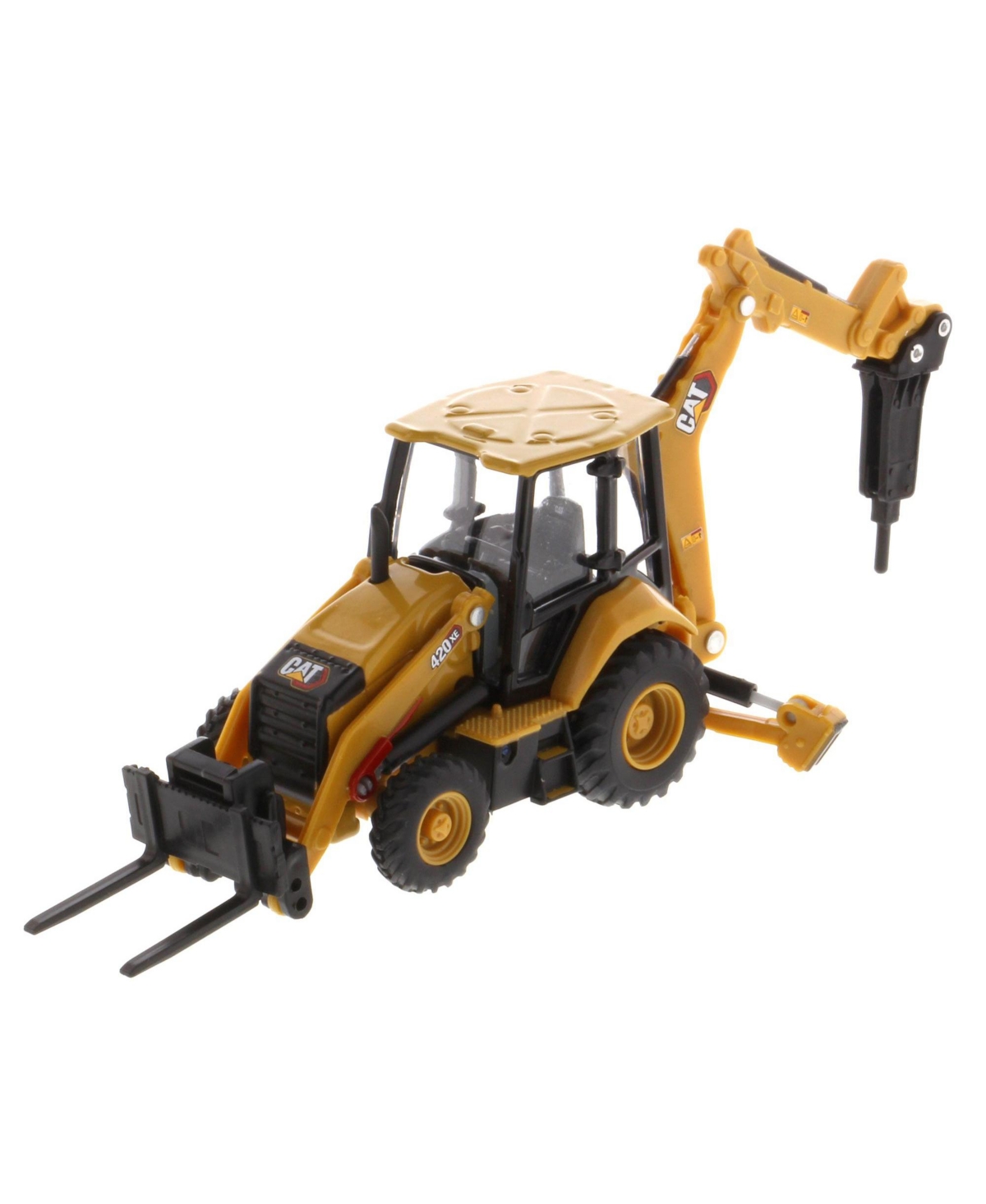 Diecast Masters 1/64 Caterpillar 420 Xe Backhoe Loader with Auger, Forks, Arm & Hammer 85765