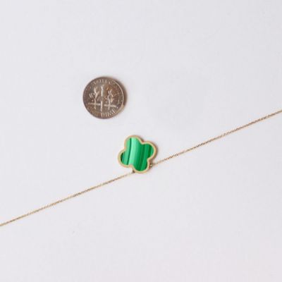 Extra Large Malachite Single Clover Necklace 14K Gold