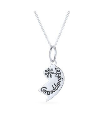 Split Heart Puzzle Pendant Necklace for Grandma & Granddaughter Sterling Silver
