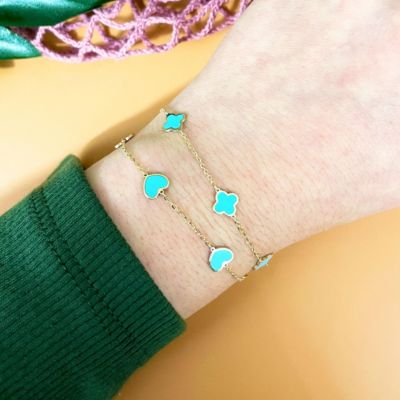 Mini Turquoise Clover Bracelet 14K Gold