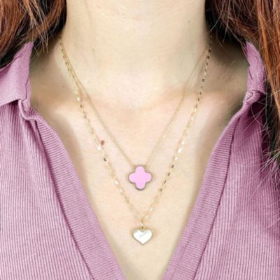 Extra Large Bubblegum Pink Single Clover Necklace 14K Gold