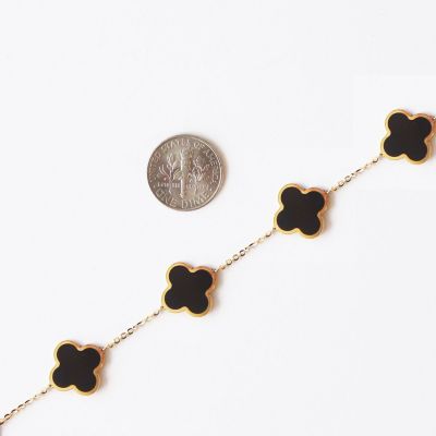 Large Onyx Clover Necklace 14K Yellow Gold