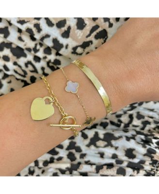 Small Mother of Pearl and Gold Clover Bracelet 14K Gold