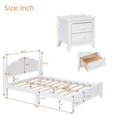 3-Pieces Bedroom Sets, Full Size Wood Platform Bed And Two Nightstands-White