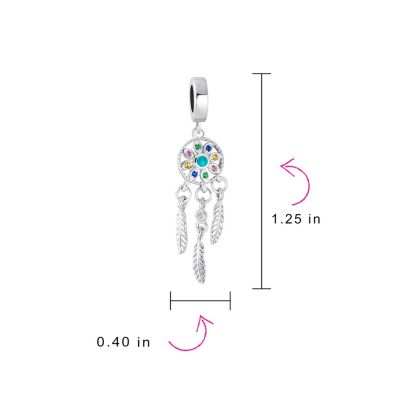 Hopes Dreams Heart Spiritual Amulet Symbol Dream Catcher Dangle Charm Bead Tassel Feather Leaves Sterling Silver Fits European Bracelet