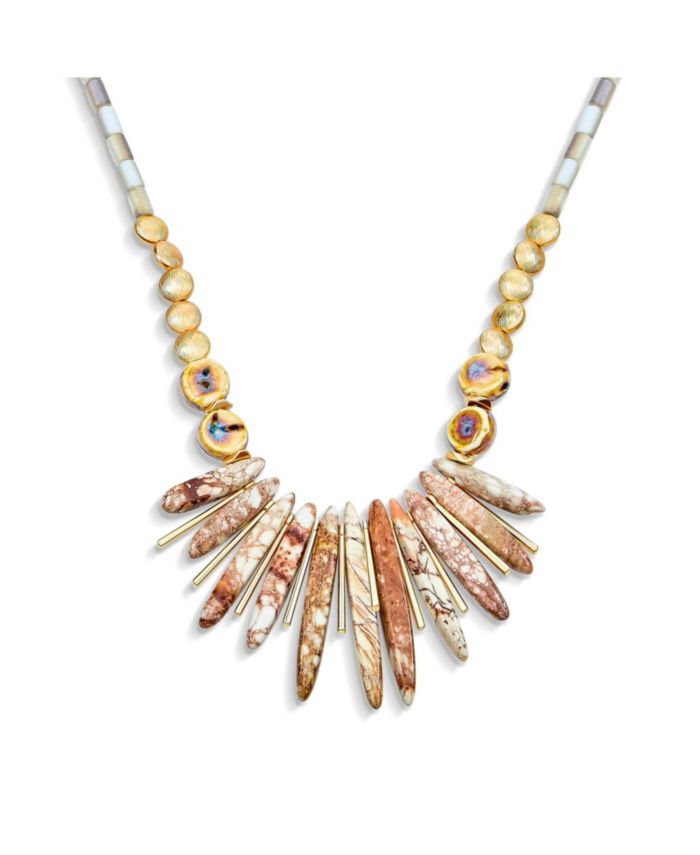 Bling Jewelry Blue Speckle Irregular Stone Bib Fan Statement Collar