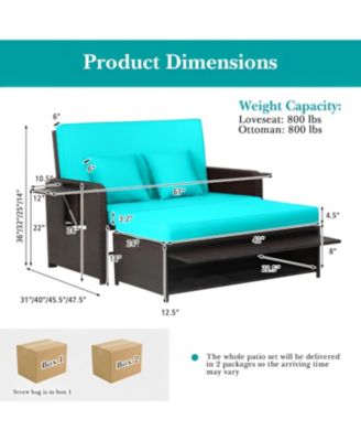 Patio Rattan Daybed with 4-Level Adjustable Backrest and Retractable Side Tray