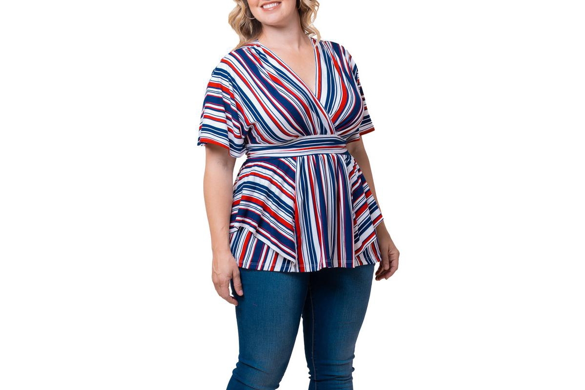 Women's Plus Size Boulevard Short Sleeve Stripe Top - Liberty stripes