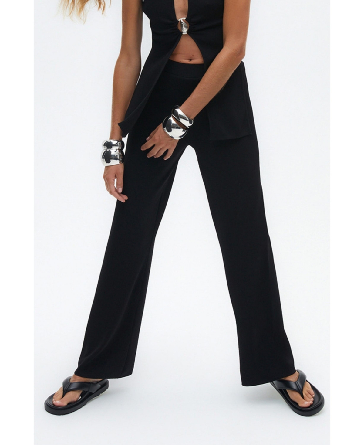 Women's High Waist Knit Pants - Black