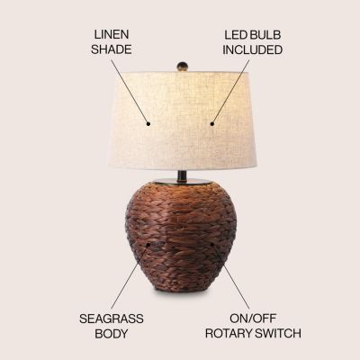 Alaro 24.5" Farmhouse Coastal Water Hyacinth Basket LED Table Lamp, Dark Brown
