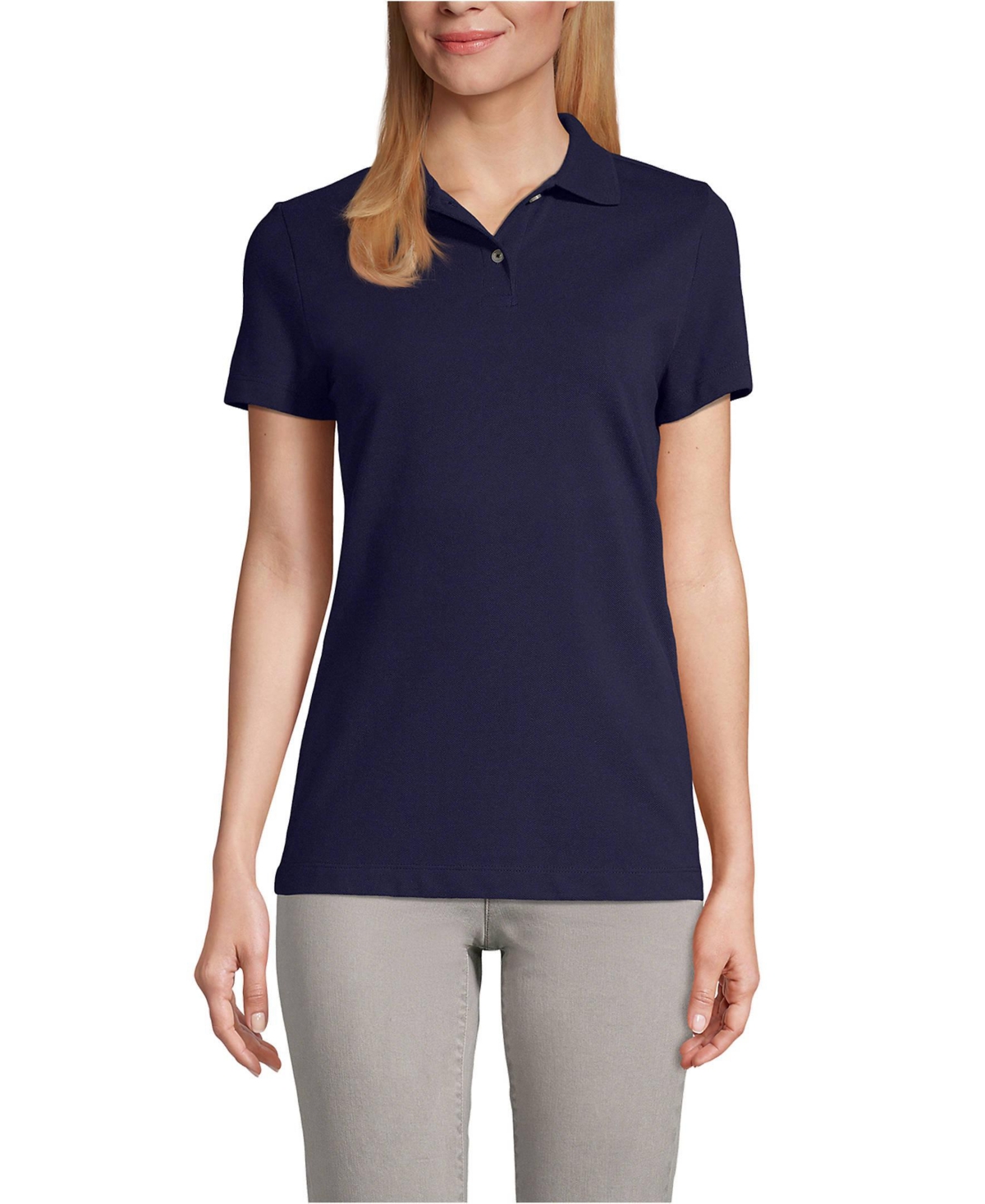 Lands' End Women's Short Sleeve Basic Mesh Polo Shirt - True navy