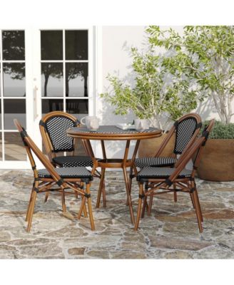 Sacha Bistro Style Table With Glass Top, Pe Rattan, 2 Stack Chairs, And Bamboo Finished Metal Frame For Indoor/Outdoor Use