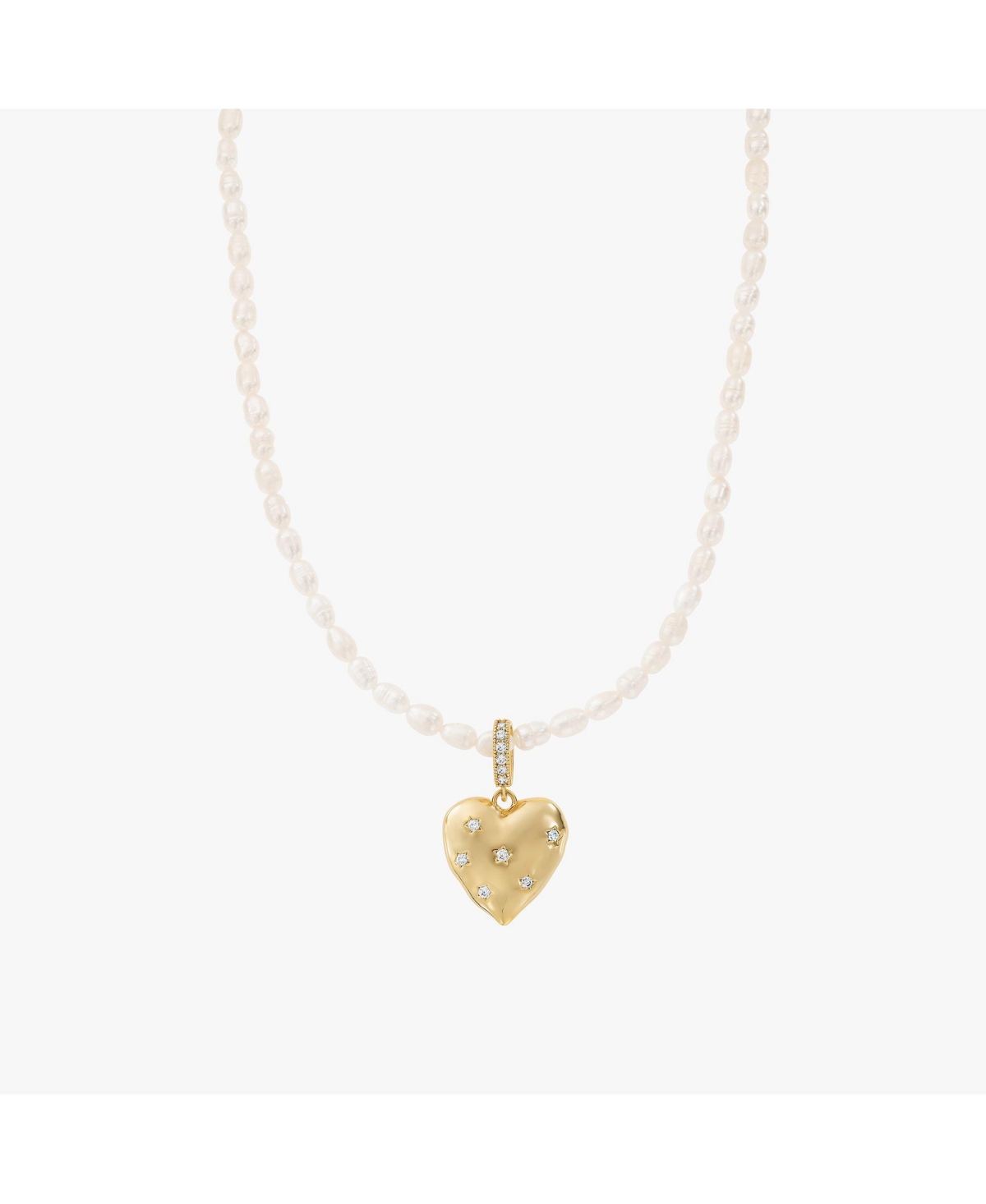 Gleam Cultured Pearl Necklace with Heart Shaped Charm Pendant - White