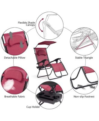 SUGIFT Folding Recliner Lounge Chair with Shade Canopy Cup Holder