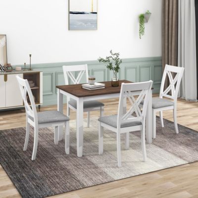 Minimalist Wood 5-Piece Dining Table Set With 4 X-Back Chairs For Small Places