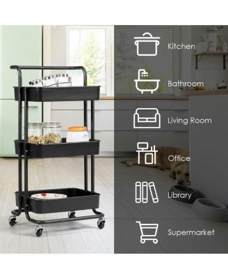 3-Tier Utility Cart Storage Rolling Cart with Casters