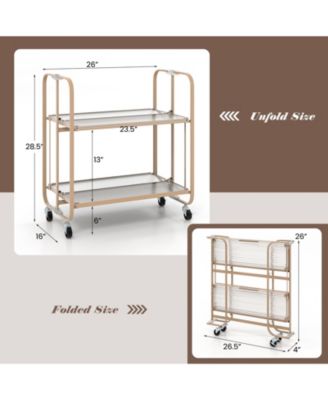 2-Tier Mobile Serving Cart with Tempered Glass Shelf