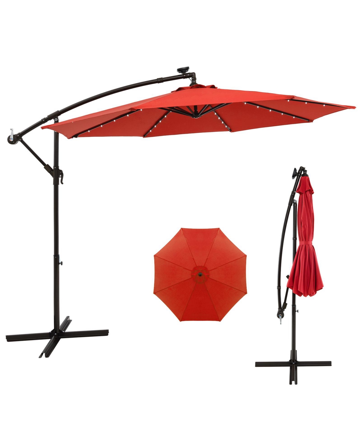 10 Ft Patio Solar Led 40 Lights Offset Umbrella Crank Cross Base - Orange