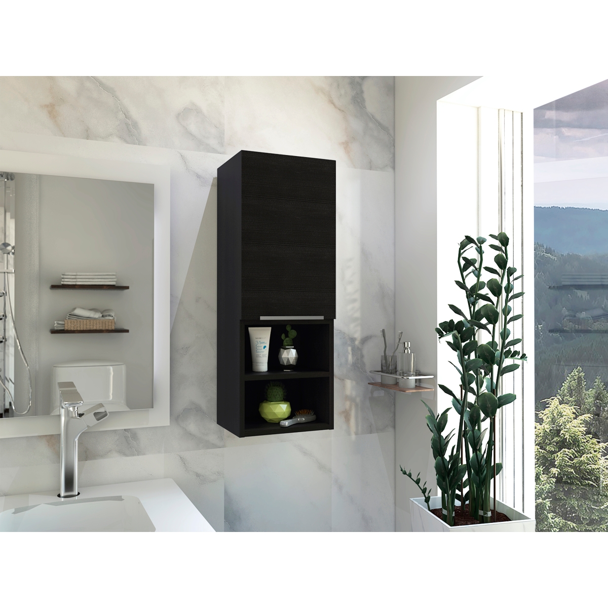 Streamdale Furniture Mila Bathroom Cabinet, Two Interior Shelves, Two External Shelves, Single Door Cabinet -- Black