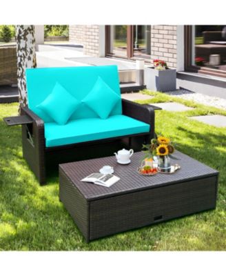 Patio Rattan Daybed with 4-Level Adjustable Backrest and Retractable Side Tray