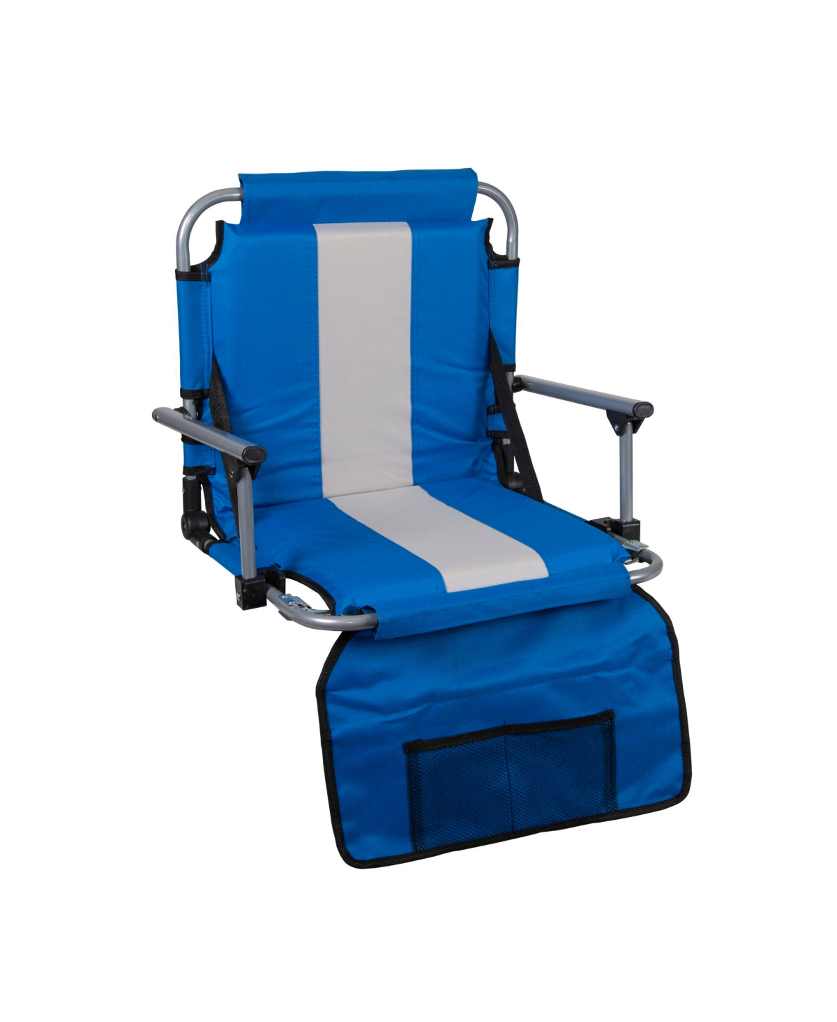 Tubular Frame Folding Stadium Seat with Arms - Blue/Tan - Blue