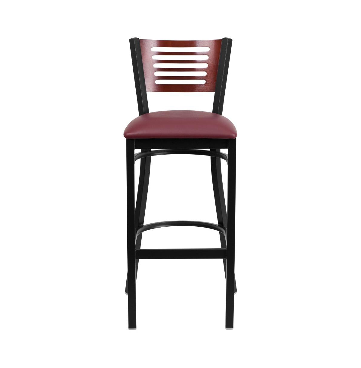 Emma+Oliver Decorative Slat Back Metal Restaurant Dining Barstool -burgundy seat