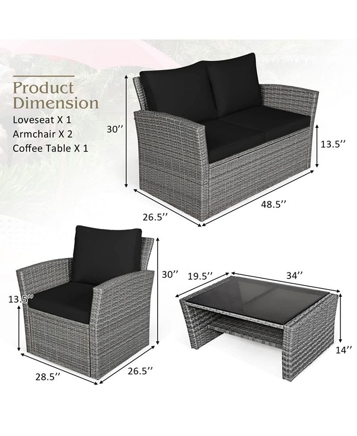 SUGIFT 4 Pieces Patio Rattan Furniture Set Sofa Table with Storage ...