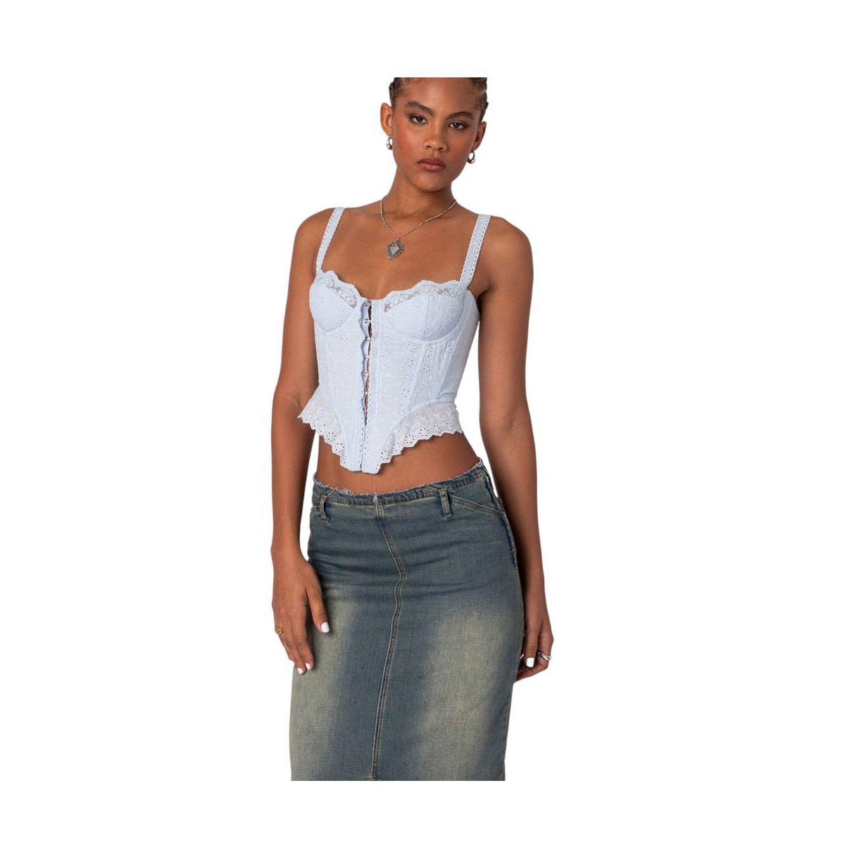 Edikted Women's Asteria Eyelet Corset - Light-blue