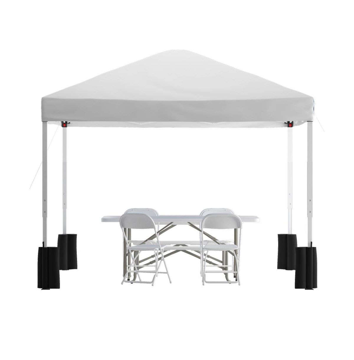 Outdoor Event/Tailgate Set With Pop Up Event Canopy With Wheeled Case, Bi-Fold Table And 4 Folding Chairs - White