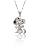 Peanuts Snoopy Silver Plated 3D Pave Pendent, 18'' Chain - Silver tone, black