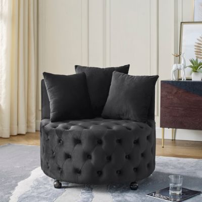 Velvet Swivel Chair with Wheels, 3 Pillows