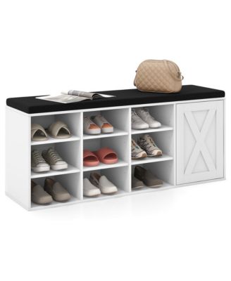 Shoe Bench w/Padded Cushion 9-cube Adjustable Storage Shoe Rack