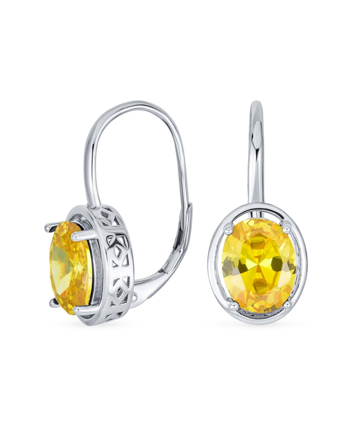 Aaa Cubic Zirconia Simulated Canary Yellow Birthstone 3.60 Ct. Oval 9X7MM Cz Sterling Silver Filigree Style Dangle Drop Earrings For Wom