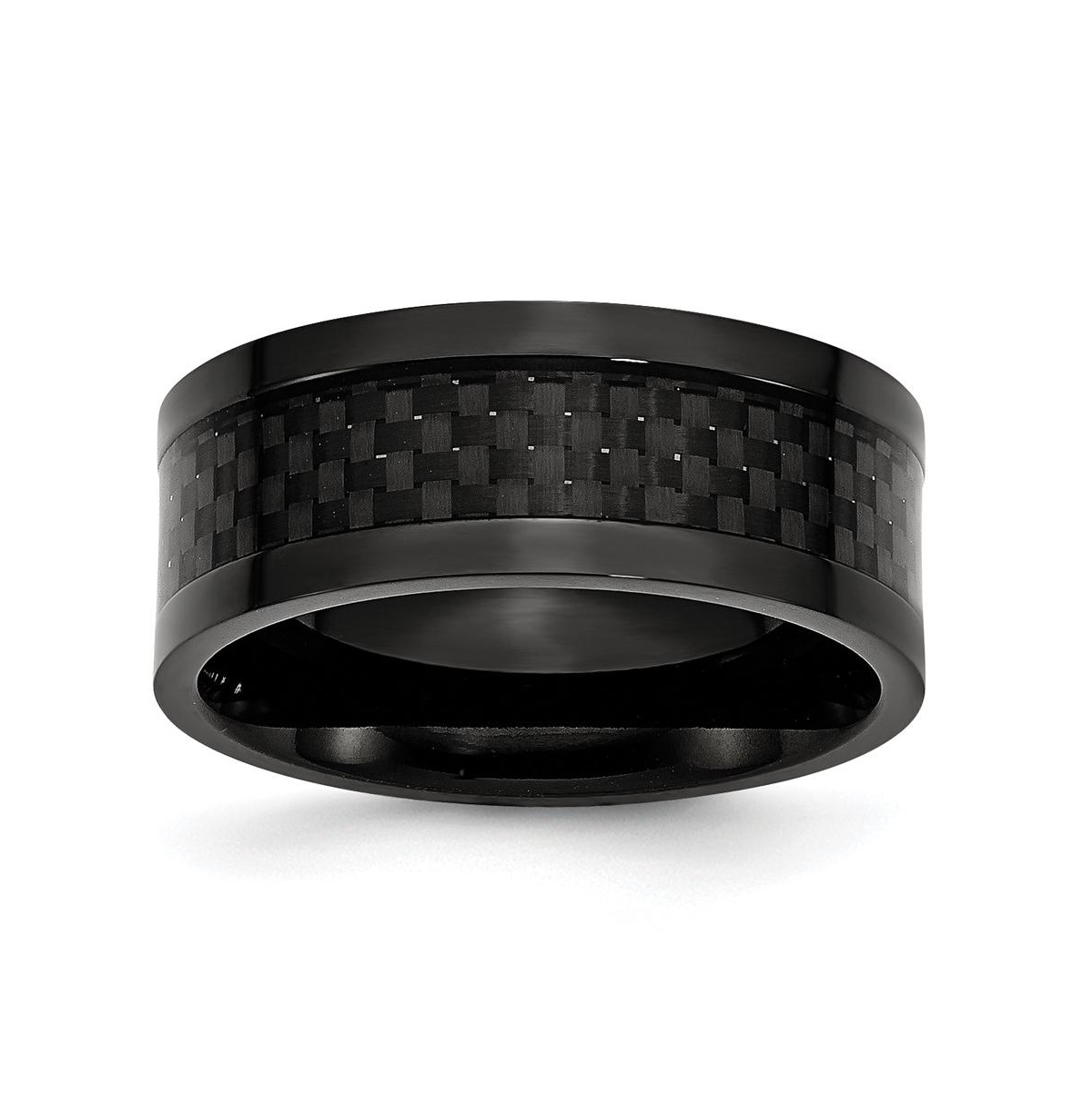 Titanium Polished Black Carbon Fiber Inlay Band Ring - Black