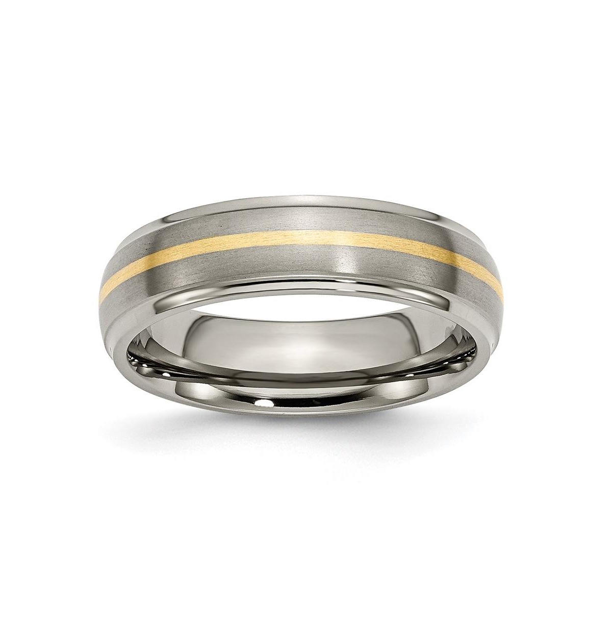 Titanium Brushed with 14k Gold Inlay Ridged Edge Band Ring - Yellow