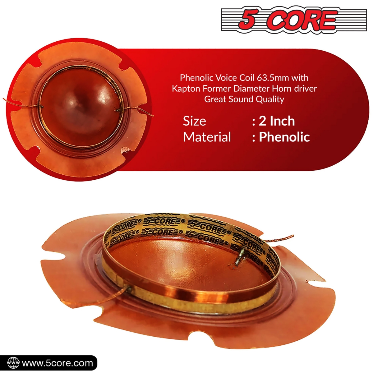 5 Core 2 inch Diaphragm Phenolic Voice Coil 63.5mm Compression Horn driver 10 Pieces