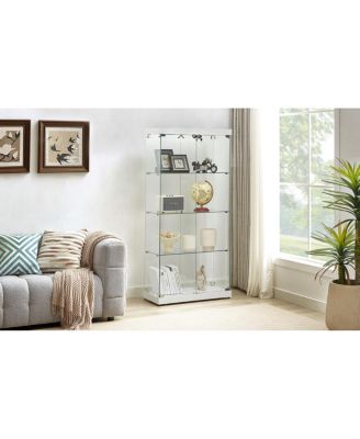 White 4-Tier Glass Display Cabinet with Two Locks