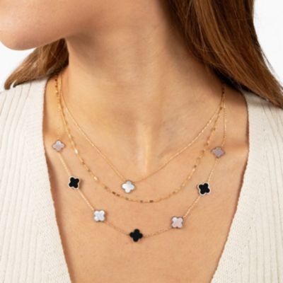 Small Mother of Pearl Single Clover Necklace 14K Gold