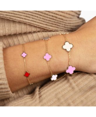Small Pink Mixed Clover Bracelet 14K Gold