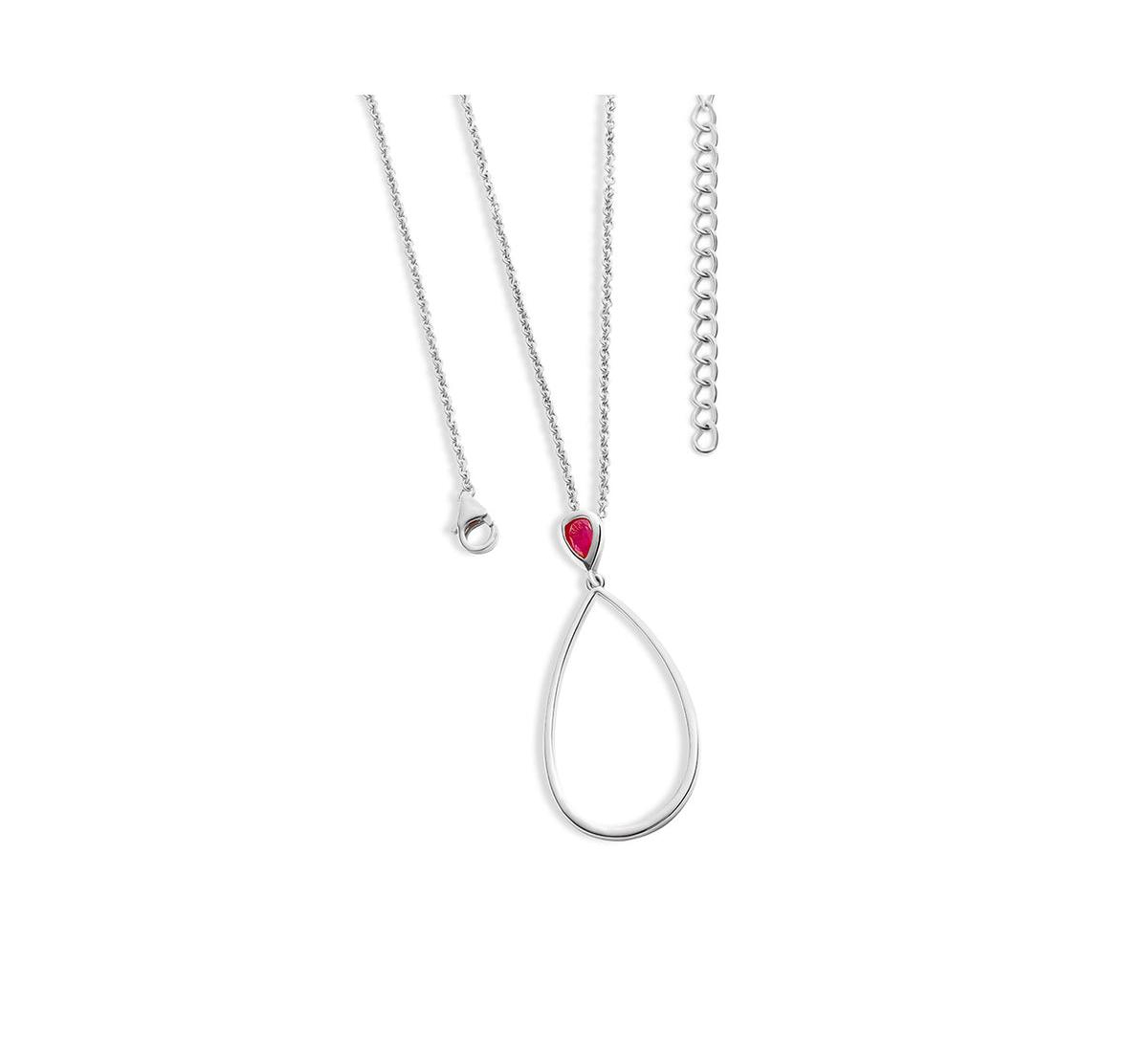 Long Petal Drop Necklace with Pear Cut Ruby - Silver