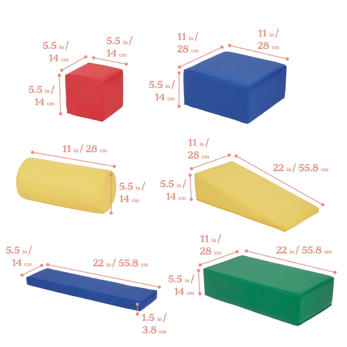 ECR4Kids SoftZone Soft Builder Blocks, Assorted, 16-Piece